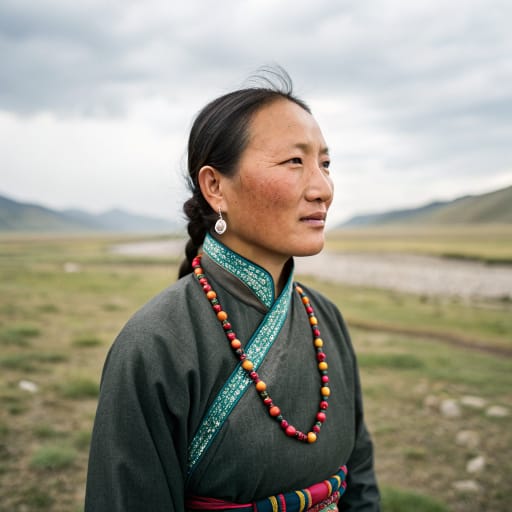 Golok woman from Upper Yellow River grasslands around Amnye Machen in southeastern Qinghai, China (Golog Tibetan Autonomous Prefecture), reaching into neighboring Sichuan