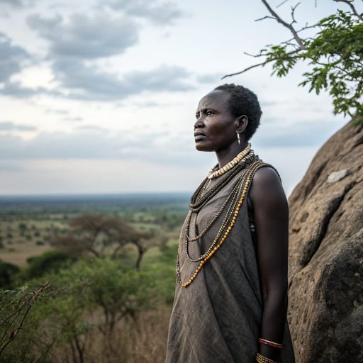 Gulud woman from Hill settlements in the Nuba Mountains of South Kordofan, Sudan, alongside the Katla community.
