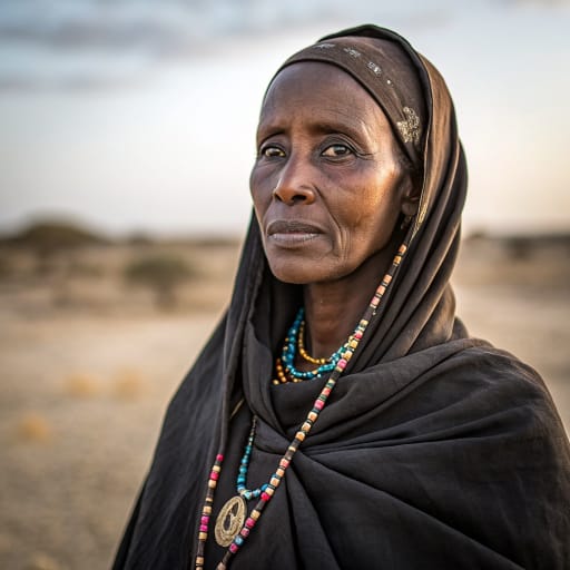 Harti woman from Northeastern Somalia: Bari, Nugaal and northern Mudug (Puntland), plus the contested Sool and Sanaag regions; long-settled communities in Kismayo and Jubaland, and a large diaspora