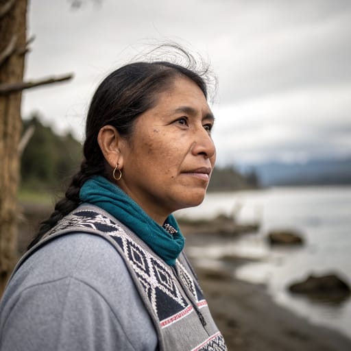 Huilliche woman from Southern Chile, from around the Toltén River south through Valdivia, Osorno and Llanquihue to Chiloé Island, mainly in the Los Ríos and Los Lagos regions.