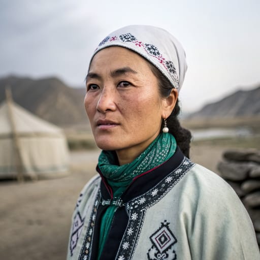 Ili Turks woman from Ili Valley, Ili Kazakh Autonomous Prefecture, northern Xinjiang, China; oral history traces their origins to the Ferghana Valley