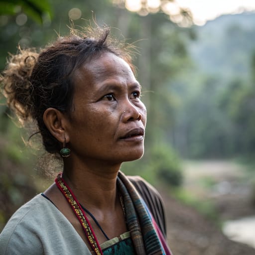 Jahai woman from Mountain rainforest of Hulu Perak and northern Kelantan, Peninsular Malaysia, with a small number across the border in southern Thailand.