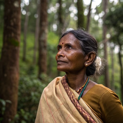 Jenu Kuruba woman from Forests of southern Karnataka, India, around Nagarhole and Bandipur in Mysuru, Kodagu and Chamarajanagar districts; related communities in Wayanad (Kerala) and the Nilgiris (Tamil Nadu), related phenotype reference
