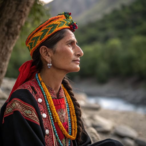 Kalash woman from Bumburet, Rumbur and Birir valleys, Chitral, Pakistan — Southern Asia