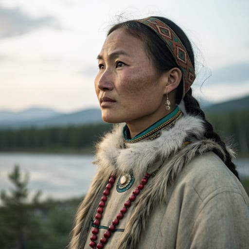 Kamasins woman from Sayan Mountain foothills along the Kan and Mana rivers, southern Krasnoyarsk Krai, Russia