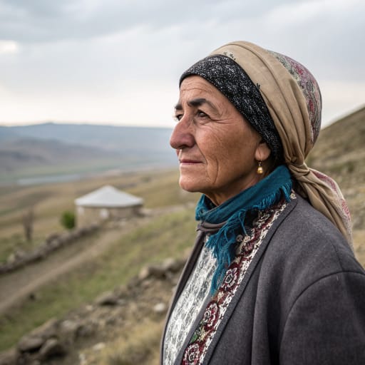 Karapapakhs woman from Turkey (Kars, Ardahan, Igdir provinces) and Iran (Sulduz plain around Naqadeh, West Azerbaijan province), with smaller communities in Georgia, Azerbaijan and Dagestan; ancestral home on the Borchali plain and Debed valley of the South Caucasus
