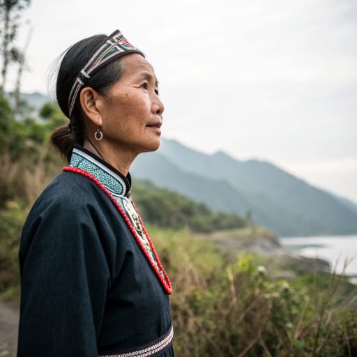 Kavalan woman from Historically the Lanyang (Yilan) Plain of northeastern Taiwan; today mainly coastal villages in Hualien and Taitung counties on Taiwan's east coast, centered on Xinshe in Fengbin Township.