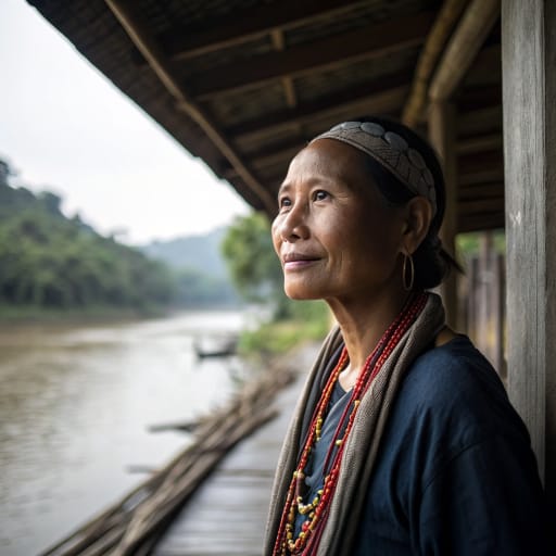 Kayan woman from Upper river basins of central Borneo: the Apo Kayan plateau and Mahakam in Kalimantan, Indonesia, and the Baram, Rejang and Balui in Sarawak, Malaysia.
