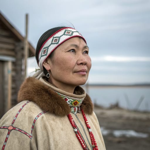 Khanty woman from Middle and lower Ob River basin in Western Siberia, Russia: Khanty-Mansi Autonomous Okrug (Yugra) and southern Yamalo-Nenets Autonomous Okrug, with small communities in Tomsk Oblast, related phenotype reference
