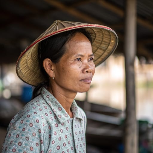 Khmer Krom woman from Mekong Delta of southern Vietnam, known in Khmer as Kampuchea Krom, especially around Soc Trang, Tra Vinh and the Kien Giang coast; also communities in Cambodia and overseas