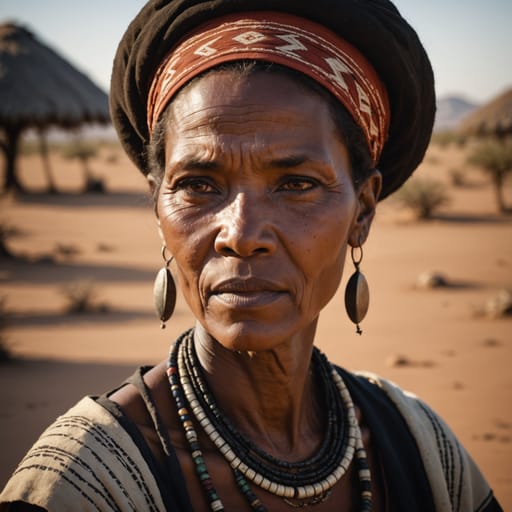 Khomani San woman from Southern Kalahari, Northern Cape, South Africa