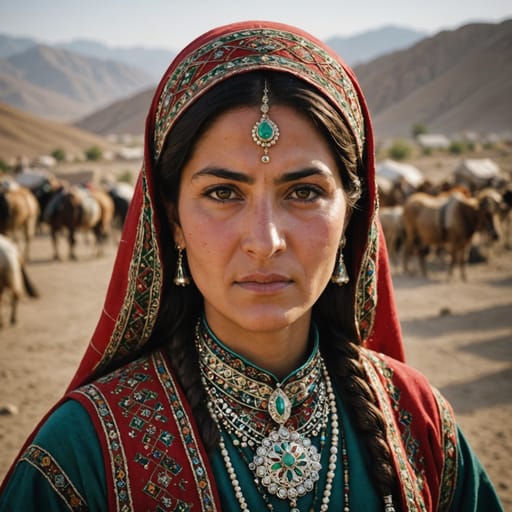 Khorasani Kurds woman from Northeastern Iran, mainly North Khorasan and Razavi Khorasan provinces around Quchan, Shirvan, Faruj, Bojnord and Esfarayen, with small related communities in Turkmenistan