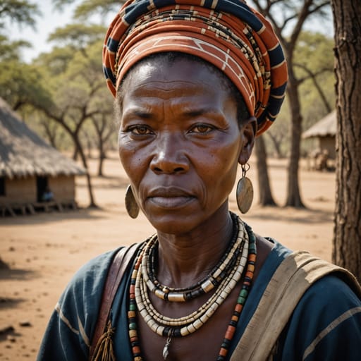 Khwe woman from Zambezi (Caprivi) Region, Namibia; also Botswana, Angola, and Platfontein, South Africa