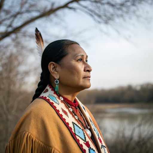 Kickapoo woman from Originally the western Great Lakes (Wisconsin, then Illinois and Indiana); today Kansas, Oklahoma and Texas in the United States, and El Nacimiento in Coahuila, Mexico, related phenotype reference