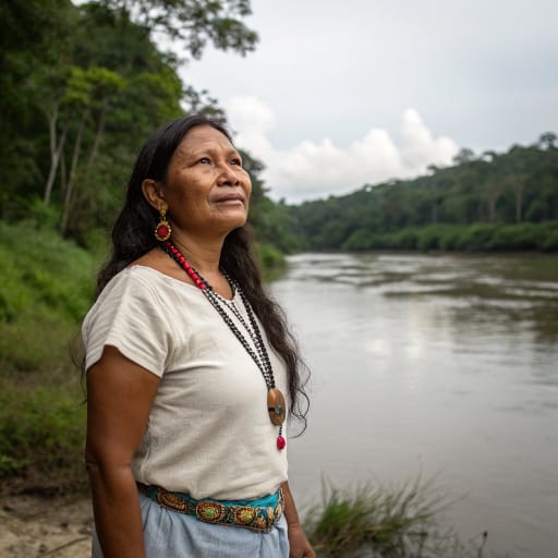 Koreguaje woman from Middle Orteguaza River and nearby stretches of the Caquetá River in the Amazon piedmont of Caquetá department, southern Colombia, with smaller settlements in Putumayo.