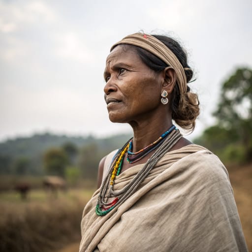 Korwa woman from Hill and forest country of east-central India, chiefly northern Chhattisgarh (Jashpur, Surguja, Balrampur) and western Jharkhand (Palamu, Garhwa, Latehar), with smaller numbers in Uttar Pradesh and Madhya Pradesh, related phenotype reference