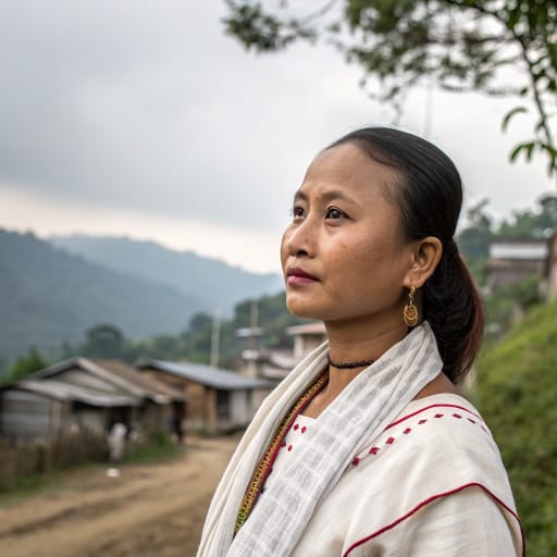 Kuki woman from The hills of Manipur, with communities in Mizoram, Assam, Nagaland, Meghalaya and Tripura in India, the Chin Hills and Sagaing in Myanmar, and the Chittagong Hill Tracts of Bangladesh.