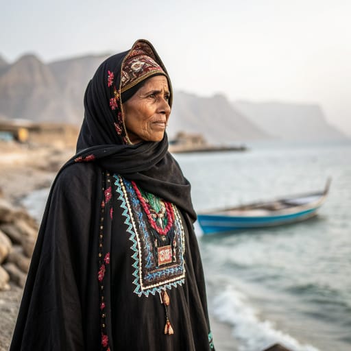 Kumzari woman from Kumzar village on the Musandam Peninsula, Oman, on the Strait of Hormuz; also Khasab, Oman, and Larak Island, Iran