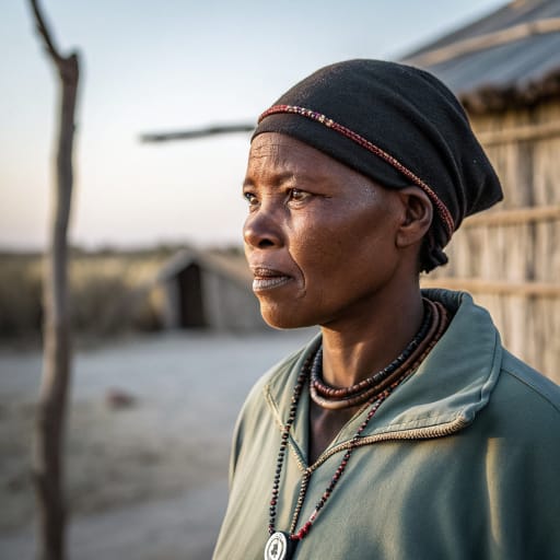Kung woman from Northern Kalahari Basin: northeastern Namibia, northwestern Botswana and southern Angola, with a displaced community at Platfontein, South Africa., related phenotype reference