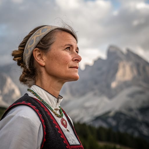 Ladins woman from The Dolomite valleys around the Sella massif in northern Italy: Val Gardena and Val Badia (South Tyrol), Val di Fassa (Trentino), Livinallongo and Cortina d'Ampezzo (Belluno)., related phenotype reference