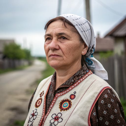 Lipovans woman from Danube Delta and Dobruja in Romania (Tulcea and Constanța counties), with communities in Brăila, Iași, Bucharest and Bukovina; Vylkove and the Odessa region in Ukraine; Moldova; two villages in Bulgaria, related phenotype reference