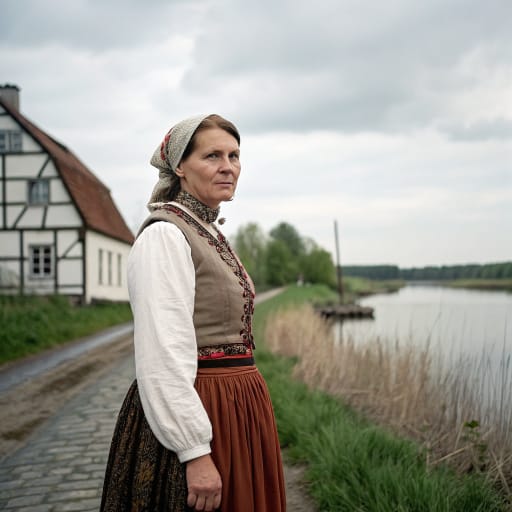 Lusici woman from Lower Lusatia, between the Black Elster and the Neisse along the Spree, in present-day Brandenburg and Saxony, Germany, with a fringe in western Poland, related phenotype reference
