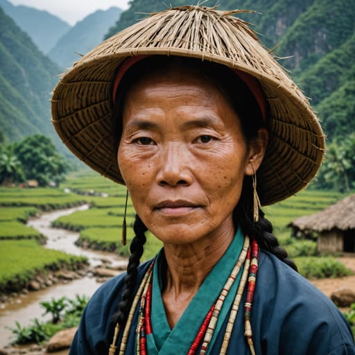 Mạ woman from The upper Đồng Nai River basin in the southern Central Highlands of Vietnam, chiefly Lâm Đồng province around Bảo Lộc and Di Linh, extending into Đắk Nông, Đồng Nai and Bình Phước.