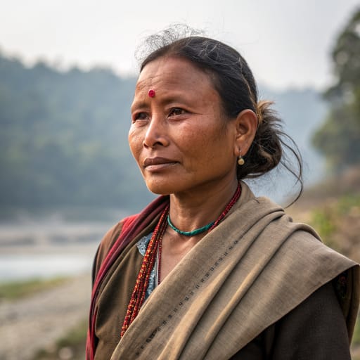 Majhi woman from River valleys of central and eastern Nepal's middle hills and inner Terai, notably along the Sun Koshi; smaller communities in Sikkim and the Darjeeling hills, India