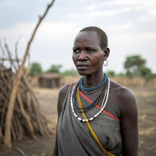 Makaraka woman from Equatoria, South Sudan, chiefly the Yei area of Central Equatoria and adjoining Western Equatoria; many displaced to Uganda and DR Congo, related phenotype reference