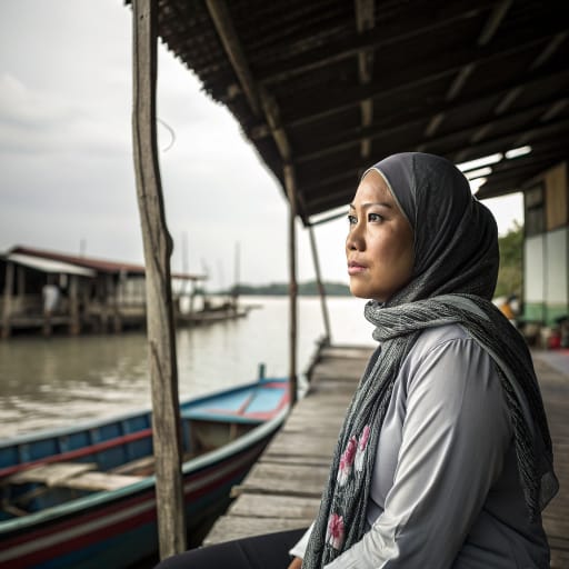 Malaysian Malays woman from The Malay Peninsula of Malaysia, with long-established coastal and river-mouth communities in Sarawak, Sabah and the offshore islands; closely tied to Malay populations in Singapore, Brunei, Indonesia and southern Thailand.