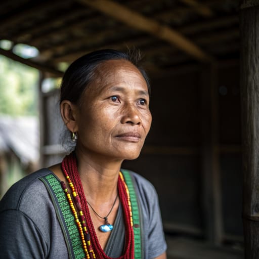 Maniq woman from Rainforests of the Banthat mountain range in southern Thailand (Trang, Satun, Phatthalung and Songkhla provinces), with a settled Kensiu-speaking community in Yala province.