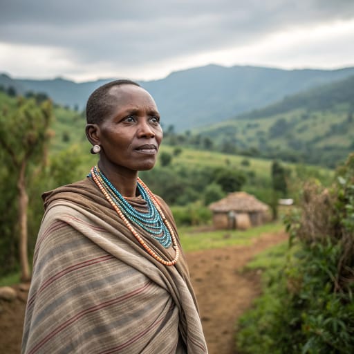 Mbugu woman from West Usambara Mountains, Lushoto District, Tanga Region, northeastern Tanzania; traditions trace earlier homes to the Laikipia plateau in Kenya and the Pare Mountains., related phenotype reference