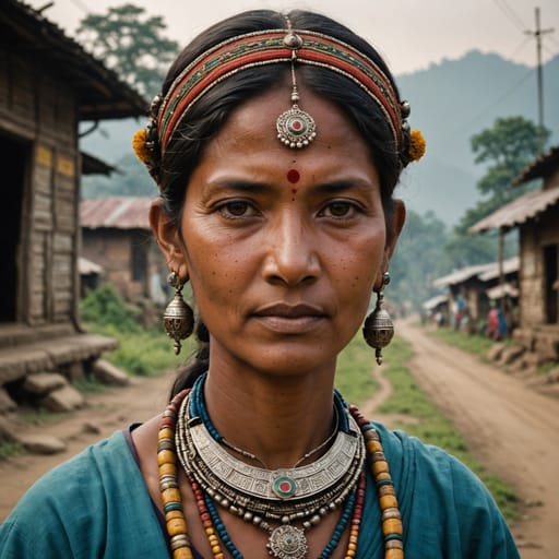 Mech woman from Jhapa district in eastern Nepal, plus the northern plains of West Bengal (Jalpaiguri, Alipurduar) and western Assam in India, along the Himalayan foothills near the Mechi River