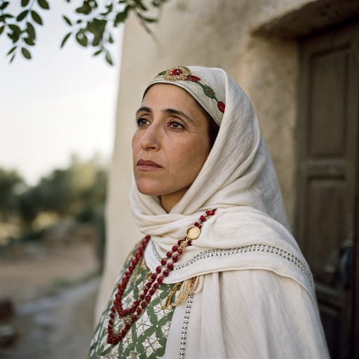 Megorashim woman from Morocco, chiefly Fez, Meknes, Tetouan and Tangier, and parts of Algeria; ancestral homeland in Spain and Portugal, related phenotype reference