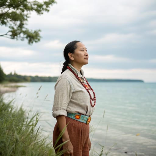 Mississaugas woman from Southern Ontario, Canada: the north shore of Lake Ontario from the Credit River east through Rice Lake and the Kawarthas, with an older homeland on the north shore of Lake Huron, related phenotype reference