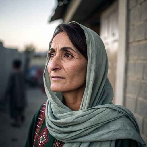 Mohammadzai woman from Kandahar and Kabul, Afghanistan, with older branches once seated in Peshawar; sizable exile communities in Europe and North America since 1978.