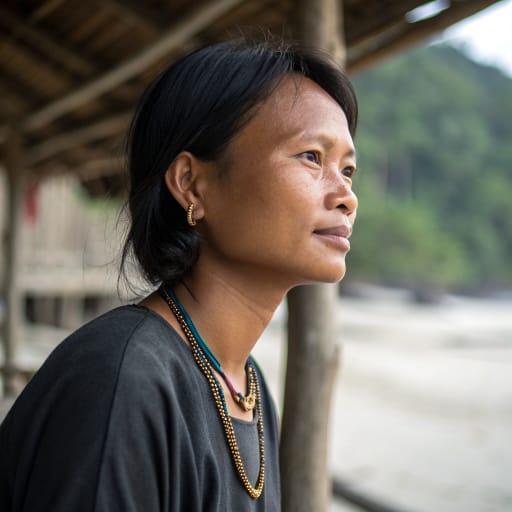 Moken woman from Mergui Archipelago of southern Myanmar and the Andaman coast and islands of southwestern Thailand, notably the Surin Islands