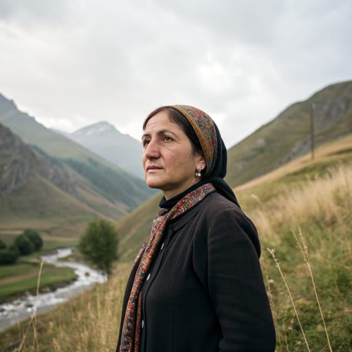 Mokheves woman from Khevi, the upper Tergi (Terek) valley on the northern slope of the Greater Caucasus around Stepantsminda, Mount Kazbek and the Dariali Gorge, Kazbegi Municipality, Georgia; many now also live in Tbilisi.