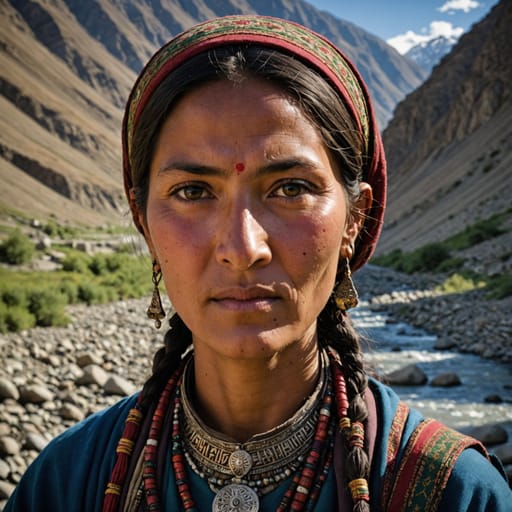 Munji woman from Munjan valley at the head of the Kokcha river, Kuran wa Munjan district, Badakhshan province, Afghanistan; the closely related Yidgha live in Chitral, Pakistan