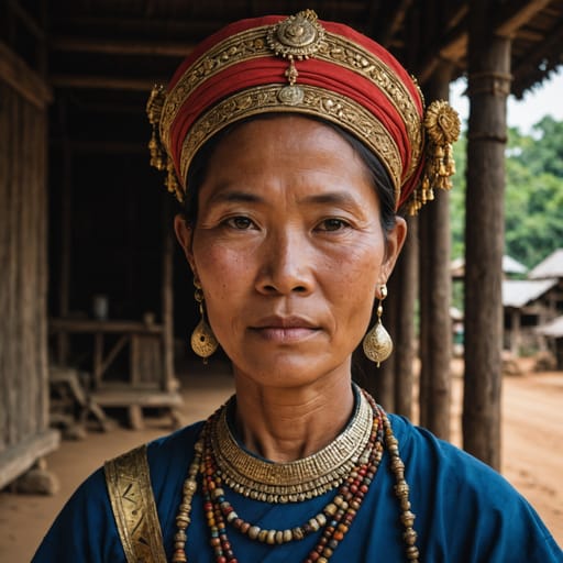 Nyaw woman from Northeast Thailand (Nakhon Phanom, especially Tha Uthen; Sakon Nakhon, Nong Khai, Maha Sarakham) and central Laos (Khammouane, Bolikhamsai). Traditional origin at Hongsa, Xayaburi, Laos.