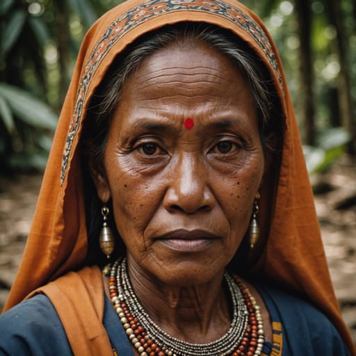 Orang Kuala woman from West coast of Johor, Malaysia (Batu Pahat and Pontian districts); coastal Riau province and the Riau Islands, Indonesia