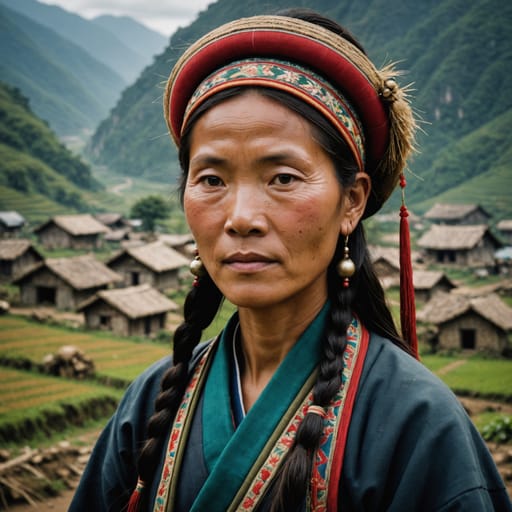 Phù Lá woman from Upland northern Vietnam, mainly Lào Cai province, with smaller communities in neighboring northern provinces; related Phula communities live across the border in Yunnan, China