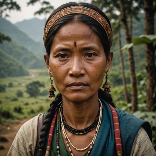 Pnar woman from Jaintia Hills (West and East Jaintia Hills districts) of Meghalaya, India, with smaller communities in neighboring Assam and Bangladesh
