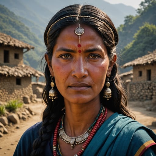 Raji woman from Western Nepal, mainly river valleys in Surkhet, Bardiya and Kailali districts, and the Pithoragarh and Champawat districts of Uttarakhand, India