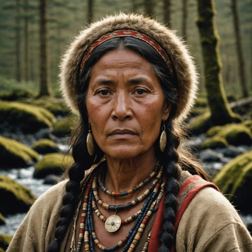 Selk'nam woman from Isla Grande de Tierra del Fuego, Argentina and Chile