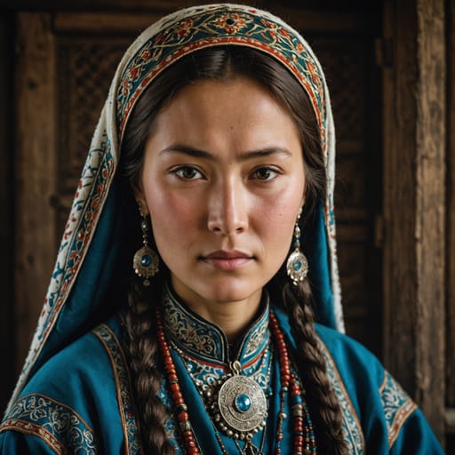 Siberian Bukharans woman from Western Siberia, Russia, chiefly Tobolsk, Tyumen, Tara and Tomsk; originally from Central Asian cities such as Bukhara, Samarkand, Tashkent and Khiva (Uzbekistan)