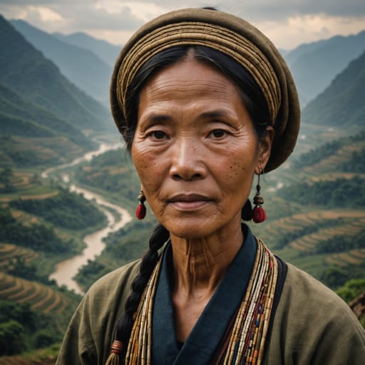 Tai Dam woman from Upland basins of northwestern Vietnam, above all the Black River valley and the Dien Bien plain, with communities in northern Laos, Thailand, southern China and a resettled diaspora in the United States, France and Australia.