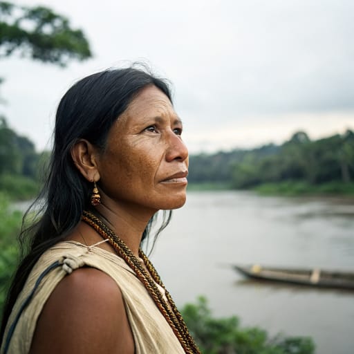 Ticuna woman from Upper Amazon tri-border of Brazil (Amazonas), Colombia (Amazonas), and Peru (Loreto), along the Solimoes / Amazon river — South America
