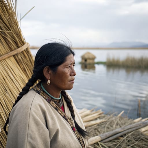 Uru (Uros) woman from Floating totora islands, Lake Titicaca, Peru and Bolivia — South America
