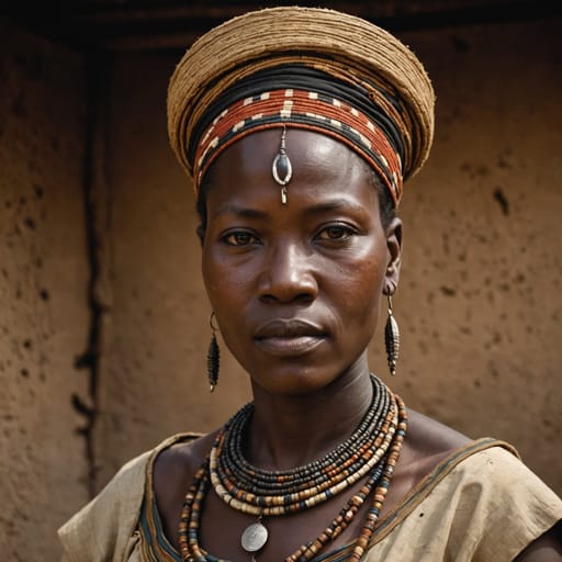 Vute woman from Central Cameroon, mainly the Mbam-et-Kim department of the Centre Region around Yoko, extending north into the Adamawa Region